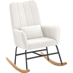 Songmics - Fauteuil à Bascule, avec Accoudoirs, Surface en Tissu Peluche, Structure en Acier, Pieds en Bois d'Hévéa, Capacité de Charge 136 kg, pour