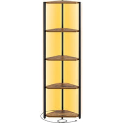 Vasagle - tagère d'angle à 5 Niveaux, Bibliothèque avec Éclairage led Réglable, Meuble de Rangement avec Cadre en Acier, 24,8 x 48 x 146,6 cm, pour