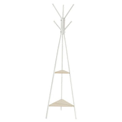 Portemanteau sur Pieds, Portant, Meuble d'Entrée, Style Industriel, avec 2 Étagères, pour Vêtements, Chapeaux, Sacs, Beige Naturel et Blanc Perle