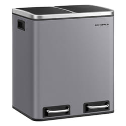 Poubelle Cuisine, 2 x 15 L, Poubelle Tri, avec Pédale, 2 Compartiments, 15 Sacs Poubelles, Seaux Intérieurs, Couvercles en Douceur, en Acier, Gris
