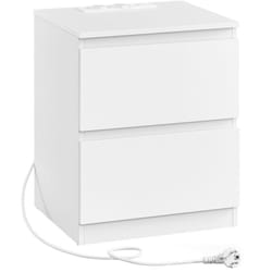 Table de Chevet avec Multiprise, Table d'Appoint, 2 Tiroirs, 2 Prises ca, 1 Port usb-a, 1 Port usb-c, pour Salon, Chambre, Bureau, Moderne, Blanc