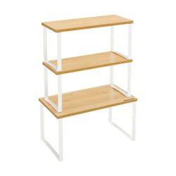 Songmics - Organisateurs d'armoire de Cuisine, Lot de 3 Coques de comptoir, empilables, Porte-épices Extensibles, en métal et Bambou, Blanc Nuage et