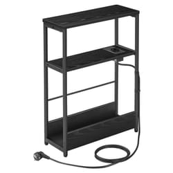Table d'Appoint Fine avec Multiprise, Table de Chevet à 3 Niveaux, Bout de Canapé, pour Petits Espaces, Porte-Magazines, Salon, Chambre, Bureau, Noir