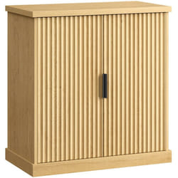 Buffet, Console, Meuble de Rangement avec Étagères Réglables, Portes Cannelées, Style Transitionnel, pour Cuisine, Salle à manger, Beige Chêne
