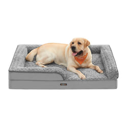 Panier pour Chien, Lit pour Animal, Orthopédique, Mousse Alvéolée, Bords Surélevés Rembourrés, Housse Amovible en Tissu Peluche aux Motifs Roses, 122