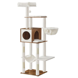 Feandrea - Grand Arbre à Chat , 165 cm, Tour de Jeux pour Chats, Multi-Niveaux, avec Grotte, Plateforme de Repos, Hamac, Balle en Peluche, Poteaux à