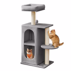Arbre à 2 niveaux : Cet arbre à chat dispose de 2 niches douillettes. La niche du bas est facilement accessible pour les chat ...