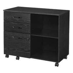 VASAGLE Caisson 3 tiroirs, Meuble rangement bureau avec compartiments ouverts, pour format A4, documents, support d'imprimante, style industriel, Noir