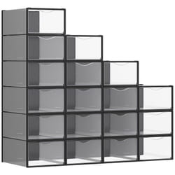 Songmics - Boîtes à Chaussures, Organisateurs en Plastique, avec Porte, Lot de 18, Empilables, Montage Facile, 33,2 x 23 x 14,5 cm, pour Pointure