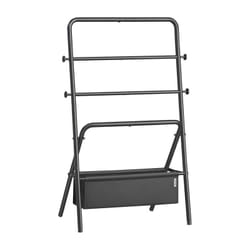 Porte-Serviette sur Pied, Échelle Salle de Bain, Pliable, 4 Crochets, Sac en Tissu, Hauteur 98,6 cm, Salle de Bain, Chambre, Salon, Noir d'encre et