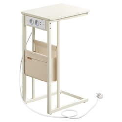 Table d'Appoint, Table de Chevet avec Multiprise, Bout de Canapé en Forme de c, pour Petits Espaces, 2 Ports usb et Prises, Sac, Pieds Réglables,