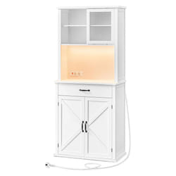 Meuble de Rangement avec Lumières et Chargeur, Placard de Cuisine, avec Portes et Tiroirs, Buffet, Meuble à café, Étagères Réglables, Style Campagne,