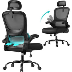 Songmics - Fauteuil de Bureau, Chaise Ergonomique, avec Tissu en Maille Double Couche, Accoudoirs Rabattables, Soutien Lombaire et Appui-Tête