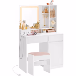 Ce que vous obtenez : 1 Table de maquillage blanche, 1 tabouret de coiffeuse blanc et rose, 2 kits de montage, 1 dispositif a ...