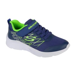 SKECHERS Chaussures pour Garçons - Microspec Texlor Couleur Bleu marine/Vert lime, Taille 29, Style Décontracté.