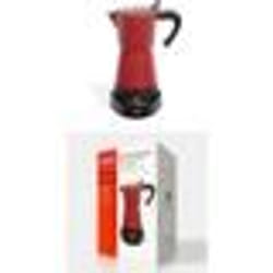 Cafetière italienne électrique - Design - 6 tasses - Rouge et noir - Socle pivotant 360° - Témoin lumineux