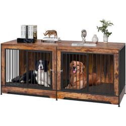 VEVOR Cage pour Chien 1901x670x824 mm Meuble Cage Chien en Bois Interieur Multi-usages avec Double Porte, Separateur, Plateau Amovible, Table