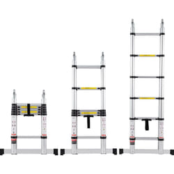 Echelle Telescopique Aluminium, 3,8 m, Escabeau Extensible Capacite 170 kg, avec Barre Stabilisatrice, Echelle Polyvalente Pliable Retraction