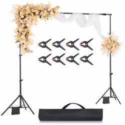 Support Toile de Fond 213 x 300 cm, Kit Support Fond Photo Reglable, en Acier au Carbone, Portable, avec 3 Barres Transversales, pour Ecran de