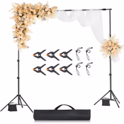 Support Toile de Fond 260 x 300 cm, Kit Support Fond Photo Reglable, en Acier au Carbone, Portable, avec 2 Trepieds, pour Ecran de Projection Mariage