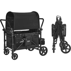 VEVOR Poussette Chariot pour 4 Enfants Pliable a Quatre Roues, Capacite de Charge 150 kg, avec Poignee Reglable, Harnais de Securite 5 Points, Auvent Amovible, Poussette 4 Places pour Camping, Noir