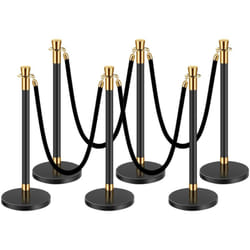 Poteau de guidage, 6 pcs, barriere de balisage pour controle de foules, avec base creuse, 4 cordes en velours noir et poteaux noirs en acier
