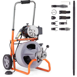 Vevor - Machine de nettoyage de drain 100FT x 3/8 pouces, tariere de drainage a alimentation automatique sur roues, machine de nettoyage de drain