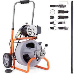 Machine de nettoyage de drain Vevor 75FT x 3/8 pouces, tariere de drainage a alimentation automatique sur roues, machine de nettoyage de drain