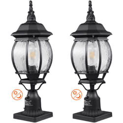 Lampadaire exterieur, lot de 2, luminaires etanches 530 mm, avec base de montage sur pilier 9 cm, abat-jour verre, eclairage anti-foudre crepuscule a
