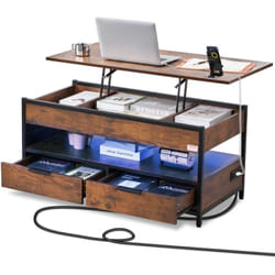 VEVOR Table basse avec plateau relevable, 1000 mm, table basse de salon rectangulaire avec poche de rangement supplementaire, table basse escamotable