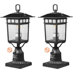 Lampadaire exterieur, lot de 2, luminaires etanches 400 mm, avec base de montage sur pilier 9 cm, abat-jour verre, eclairage anti-foudre crepuscule a