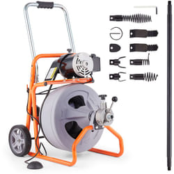 Machine de nettoyage de drain Vevor 100FT x 1/2 pouce, tariere de drainage a alimentation automatique sur roues, machine de nettoyage de drain