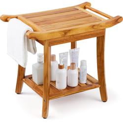 Banc de douche en teck, 560 x 365 x 470 mm, tabouret de douche impermeable avec poignee deetagere de rangement, coussinets antiderapants, 136,1 kg, pour interieure et exterieure, salle de bain - Vevor