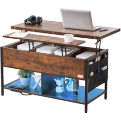 Table basse avec plateau relevable, 1000 mm, table basse de salon rectangulaire avec poche de rangement supplementaire, table basse rabattable avec