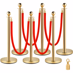 Lot de 6 poteaux de contrôle des foules dorés Acier inoxydable 201 et corde en velours 4 pièces et base stable Ce poteau de f ...