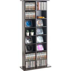 Meuble de rangement multimedia, support dvd a 8 niveaux, rangement pour 464 cd, etageres flexibles pour cd avec 16 sections, protege et trie la