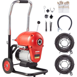 Machine de nettoyage de drain sectionnelle Vevor 120FT x 6/5 pouces, tariere electrique deegout 1100W a alimentation manuelle - avec 2 cables en