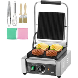 Vevor - Grill Electrique 1800 w, Presse a Panini Commercial en Inox, Appareil a Sandwich avec Controle de la Temperature et Plaque Emaillee Rainuree