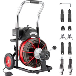 Machine de nettoyage de drain Vevor 100FT x 1/2 pouce, tariere deegout a alimentation automatique sur roues, machine de nettoyage de drain portable