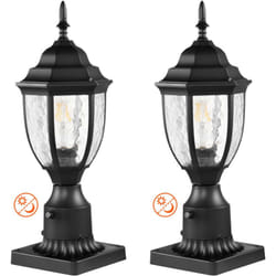 Lampadaire exterieur, lot de 2, luminaires etanches 390 mm, avec base de montage sur pilier 9 cm, abat-jour verre, eclairage anti-foudre crepuscule a