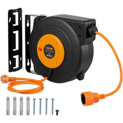 Vevor - Enrouleur de cable deextension retractable, 15 m, 1600 w avec cordon dealimentation 1 m protection contre la surchauffe, coque en pp, support