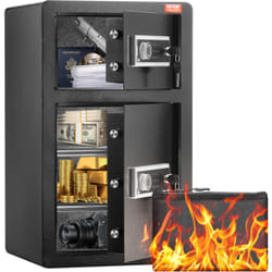 VEVOR Coffre-fort a Double Porte 127 L, Deverrouille par Cle et Mot de Passe, avec Sac Ignifuge, Porte-Cles, Lumiere LED et 2 Separateurs Reglables