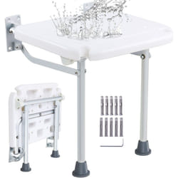 VEVOR Siege de Douche Pliable en PE, 40x37,5 cm Deplie, Tabouret de Douche a Fixation Murale, Capacite de Charge 226,8 kg, Peu Encombrant, pour