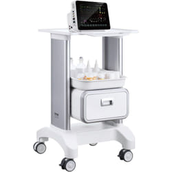 Chariot utilitaire mobile, 2 niveaux avec tiroir et plateau, construction abs durable, roulettes silencieuses pour laboratoires, cliniques, hopitaux,