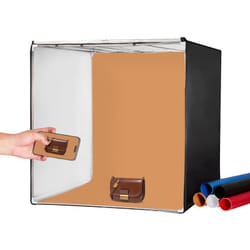 Boite a lumiere studio photo, 100 x 100 cm, kit boite photo pro 5600 k, 210 lumieres led, 5 toiles de fond, adaptateur secteur, pieces deangle tissu