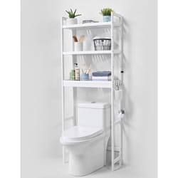 Etagere wc, Meuble de Rangement au-Dessus des Toilettes Reglable a 3 Niveaux, Etagere de Salle de Bain avec 3 Crochets, Organisateur pour la Lessive,