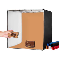 Boite a lumiere studio photo, 81,5x81,5 cm, kit boite photo pro 5600 k, 210 lumieres led, 5 toiles de fond, adaptateur secteur, pieces deangle tissu