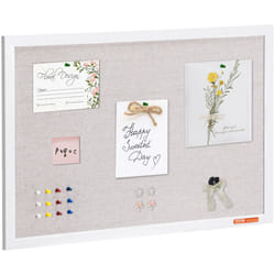VEVOR Tableau en liege blanc avec surface en lin, 762 x 508 mm, tableau deaffichage mural elegant avec cadre en bois blanc, tableau deaffichage