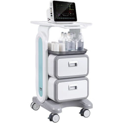 Chariot de laboratoire a 3 niveaux, dote de 2 tiroirs et deun plateau superieur, construction abs durable, unite mobile silencieuse a 4 roues pour