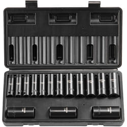 Coffret Douilles a Chocs Profondes 3/8 po Metrique 8-22 mm, Kit pour Cle a Cliquet 15PCs, en Acier Allie Cr-Mo, 6 Pans, Marquages de Taille Faciles a